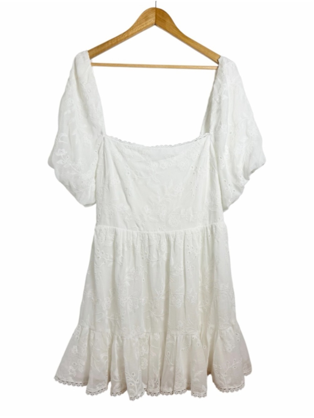 Ever New Melbourne White Embroidered Puff Sleeve Mini Dress US 14
